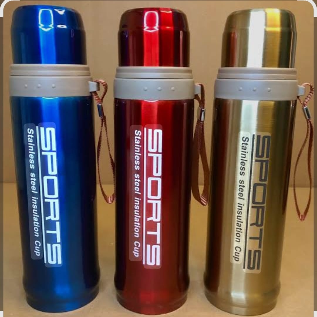 These are "Sports" branded stainless steel insulation cups or vacuum flasks, designed to keep beverages hot or cold.