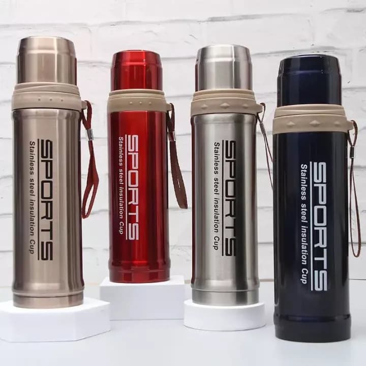 These are "Sports" branded stainless steel insulation cups or vacuum flasks, designed to keep beverages hot or cold.