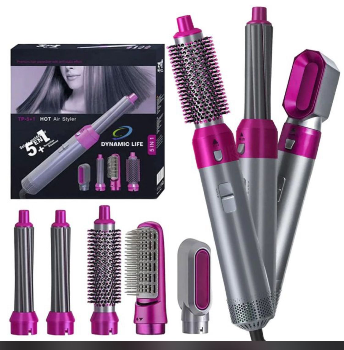 *5 in 1 Hair Dryer Hot Comb Set Wet and Dry Professional Curling Iron Hair Straightener Styling Tool Hair Dryer Household