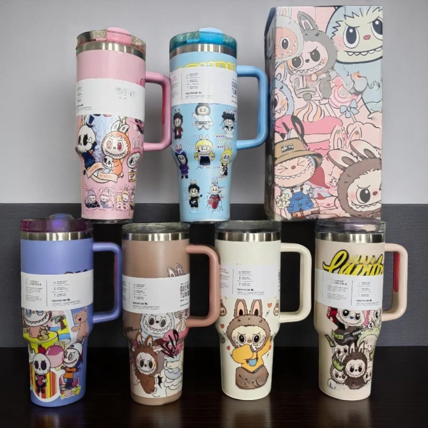 Labubu 40 Oz Stanley Quencher Tumbler H2.0 Dupe with Topper LIMITED