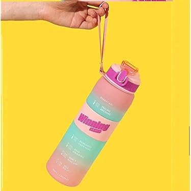 1000ml Plastic Sports Water Bottle with Airtight Lid and Carry Handle for Gym Trip School for Adults Kids