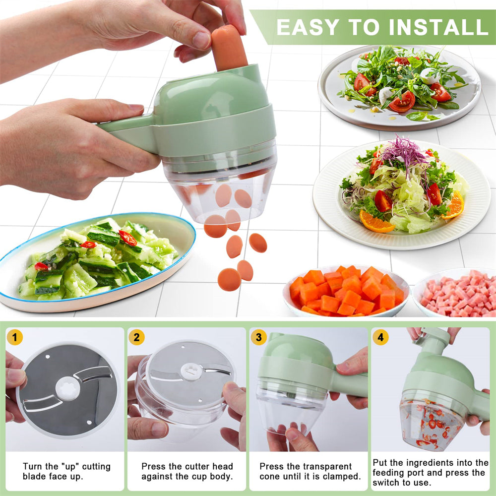 4-in-1 Portable Electric Vegetable Cutter Set.