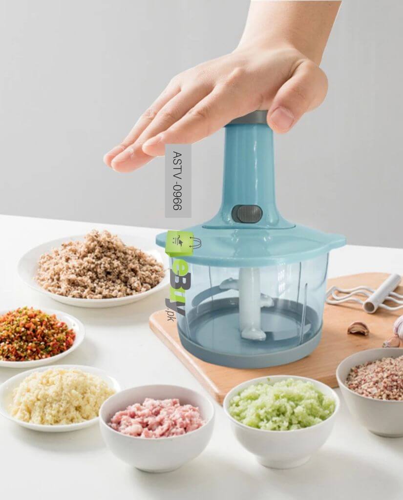 Manual hand-press food chopper.