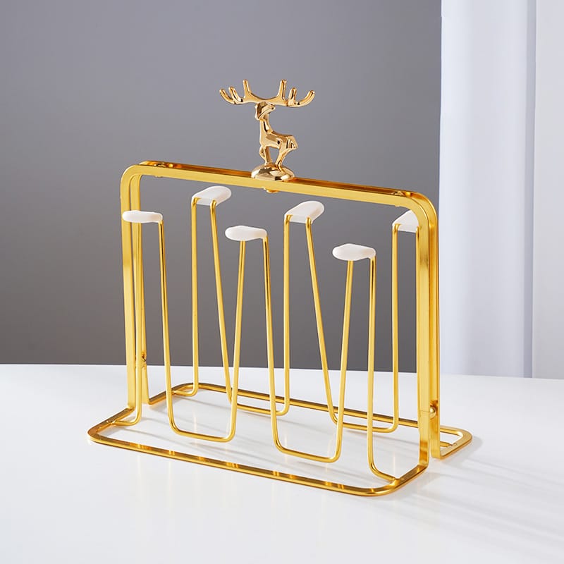 6 Glass Holder and Glass Stand for Dining | Mug Cup Organiser Shelf for Kitchen with green color Handle, Metal