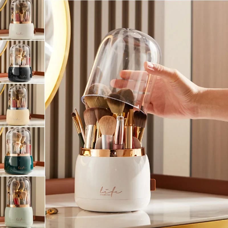 This is a 360-degree rotating makeup brush holder with a lid.