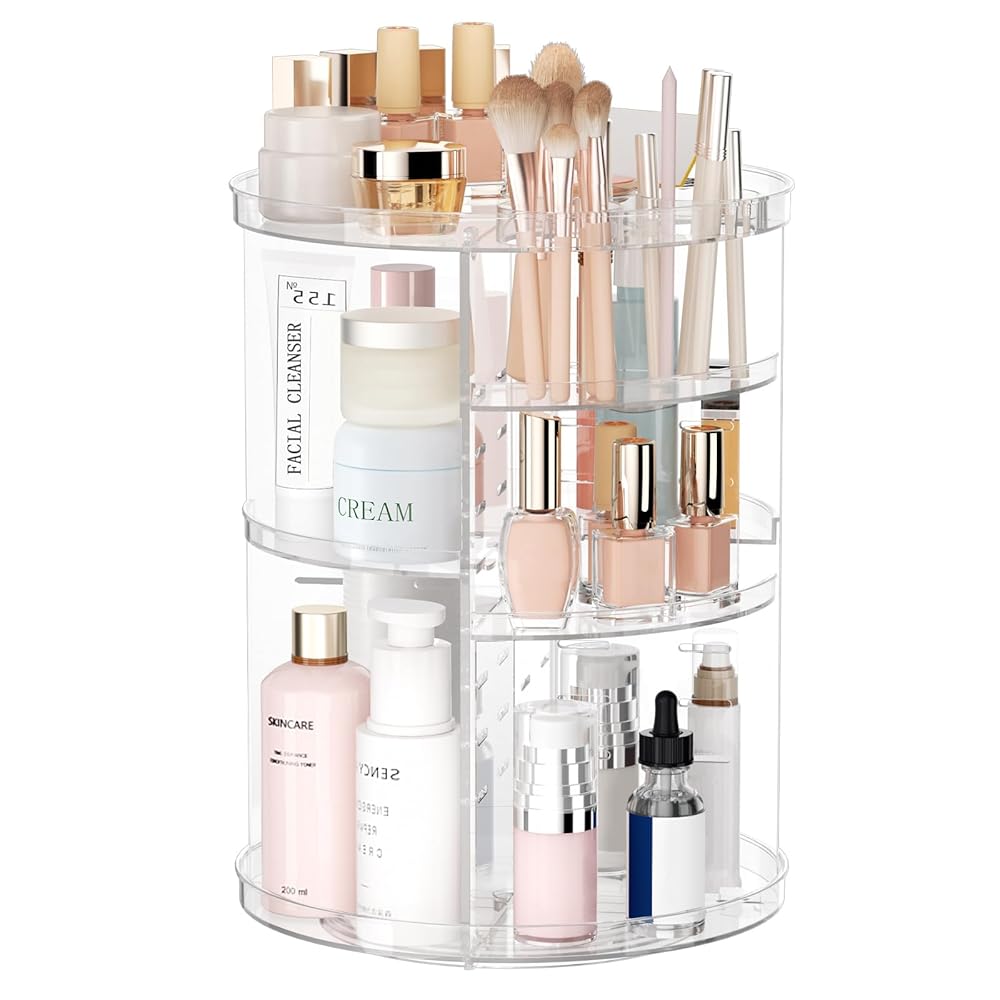 360-degree rotating acrylic makeup organizer.