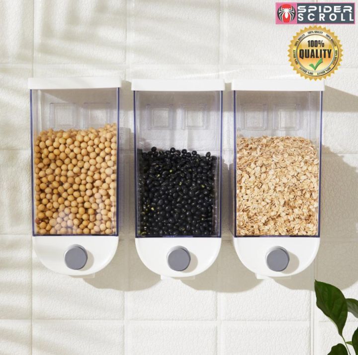 wall-mounted cereal or dry food dispenser.