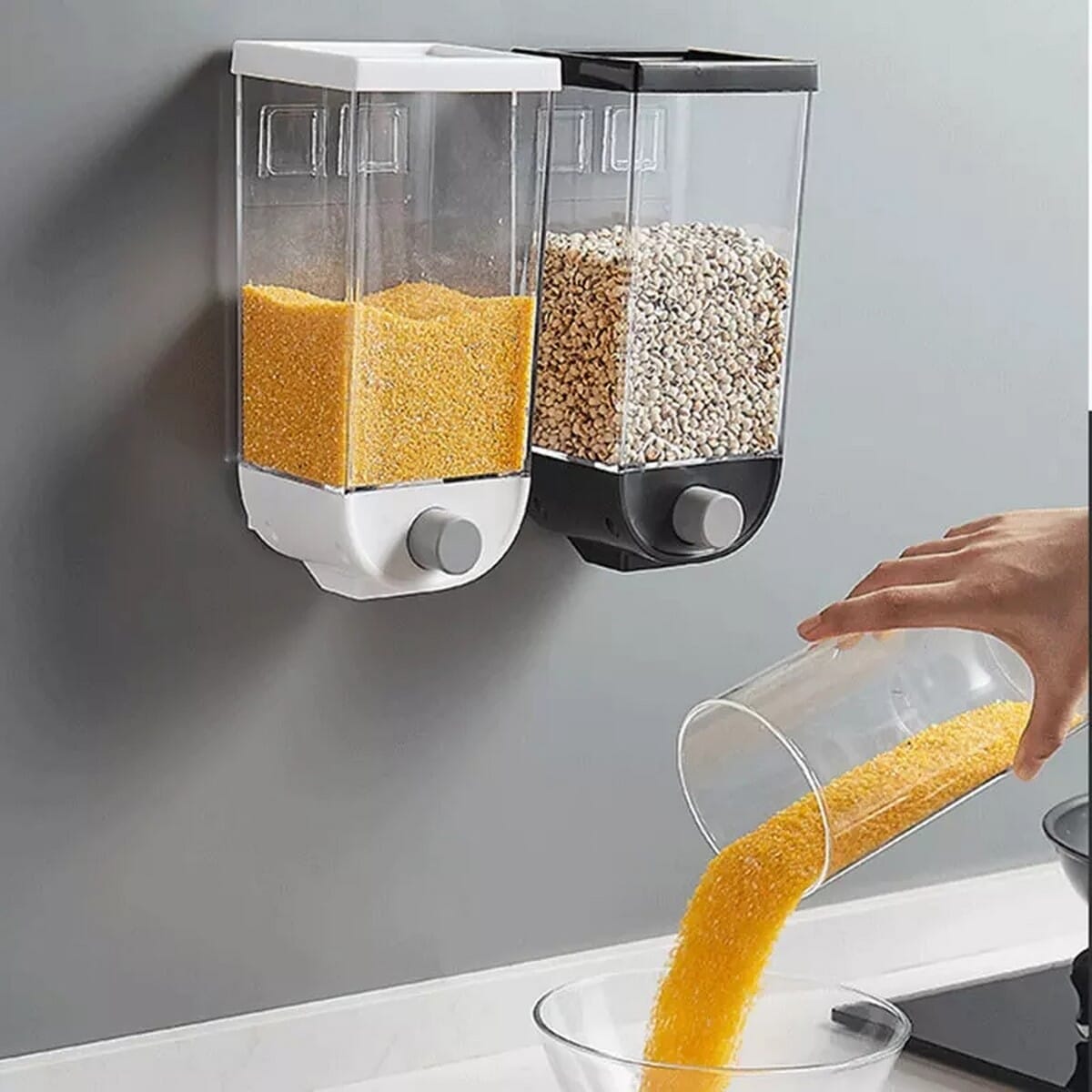 wall-mounted cereal or dry food dispenser.