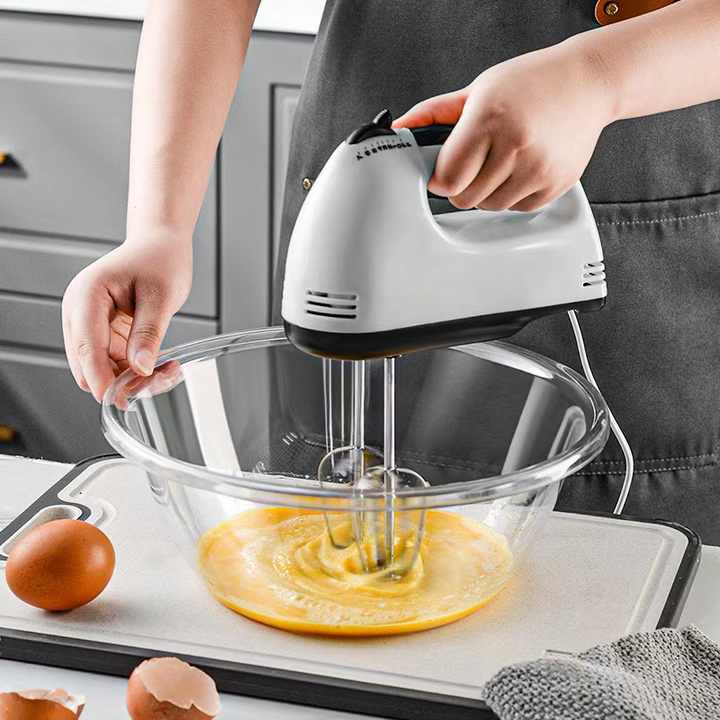 Super Speed Scarlett Hand Mixer - 7 Speed Egg Beater with Chrome Beater + Dough Hook (White)
