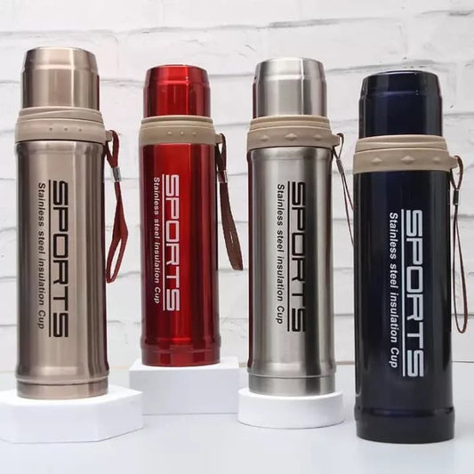 These are "Sports" branded stainless steel insulation cups or vacuum flasks, designed to keep beverages hot or cold.