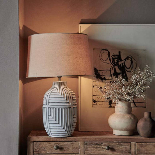 Ceramic Tribal Textured Table Lamp , Monochrome Abstract Table Lamp