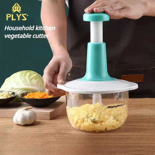 Manual hand-press food chopper.
