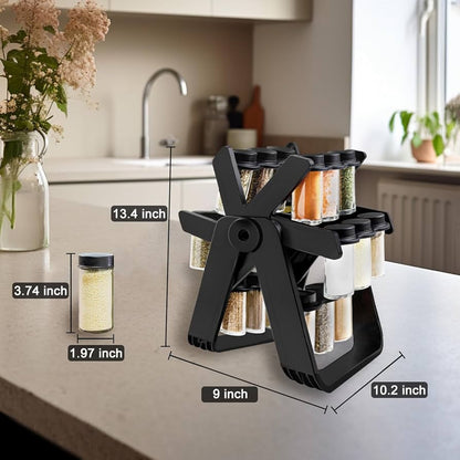 360° Rotating Ferris Wheel Spice Rack with 18 glass spice jars and usage high quality material.
