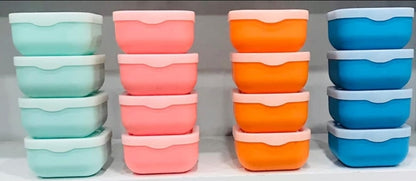 4-piece square plastic bowl set, also referred to as a "Splash Bowl Set" or "Quadro Bowl Set".