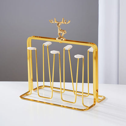 6 Glass Holder and Glass Stand for Dining | Mug Cup Organiser Shelf for Kitchen with green color Handle, Metal