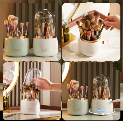 This is a 360-degree rotating makeup brush holder with a lid.