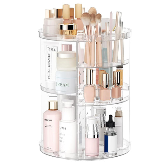 360-degree rotating acrylic makeup organizer.