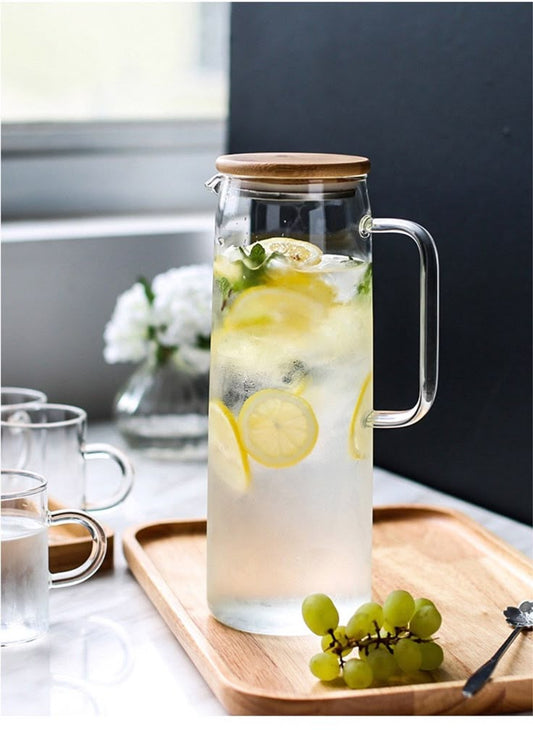 ELEGENT BOROSILICATE GLASS JUG PITCHER WITH BAMBOO LTD