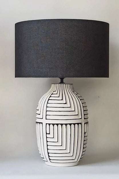 Ceramic Tribal Textured Table Lamp , Monochrome Abstract Table Lamp