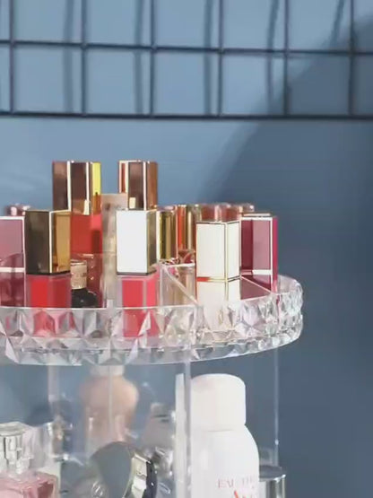 360-degree rotating acrylic makeup organizer.